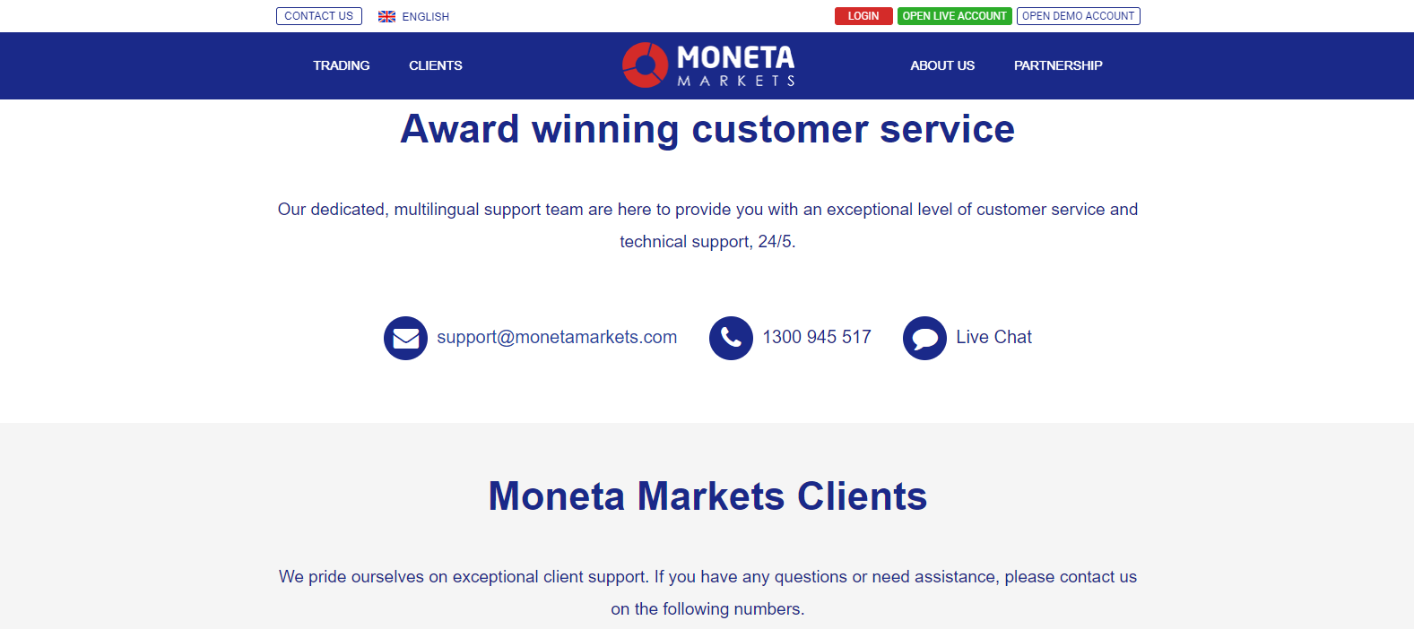 Moneta Markets customer service